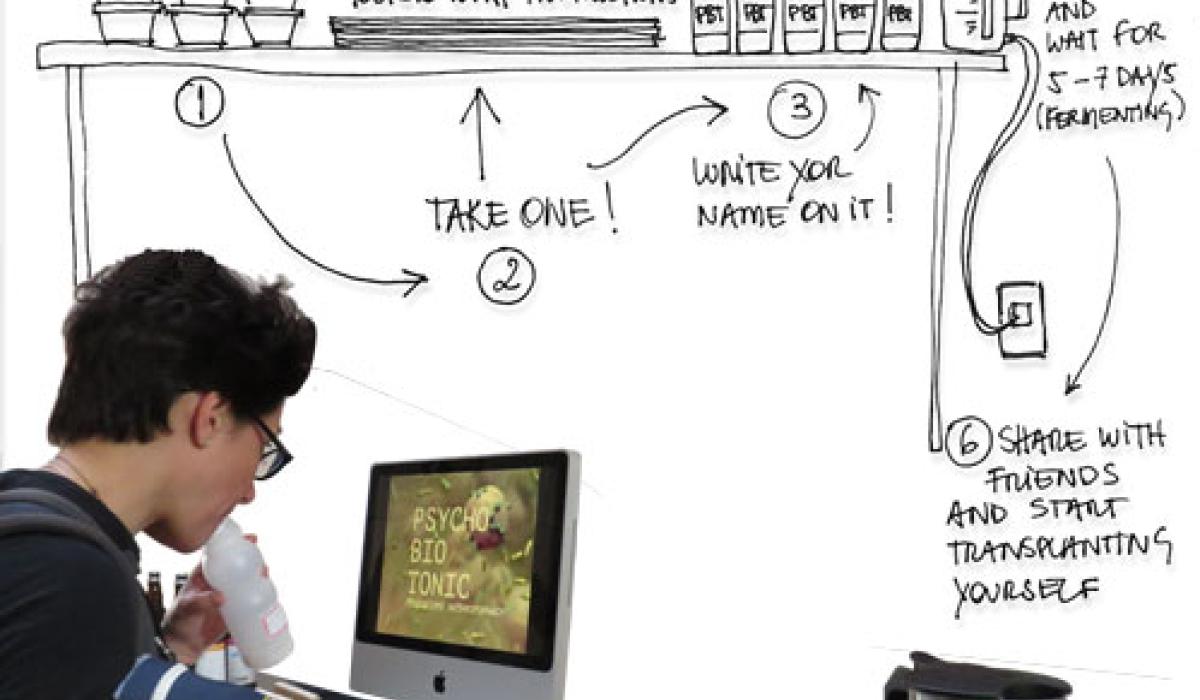 Ribeiro, C. (2018). Transplanting the Self: Microbiome Anthropophagy. Multimedia installation. (Sketch and photo by the artist).